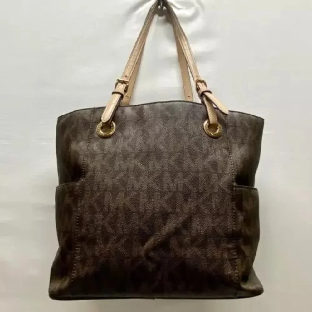 Michael Kors Signature Jet Set East West Top‎ Zip Tote Brown Khaki Saffiano EUC